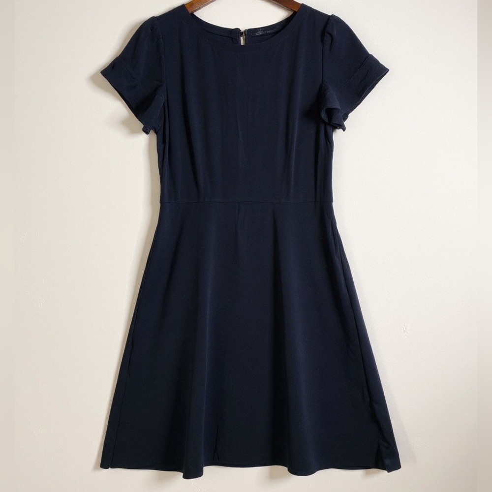 LOFT Black Flutter Sleeve Fit & Flare Dress A-Line Silhouette Size 6